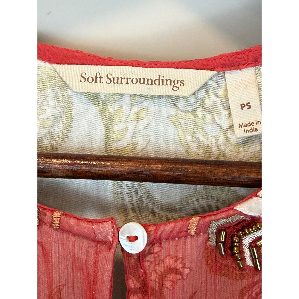 Soft Surroundings Samara Tunic Dark Coral Sheer Embroidered Boho Floral Sz Small - Picture 3 of 11